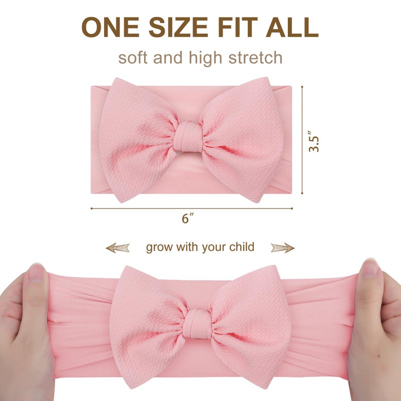 ONENINEDREAM 6'' Large Valentines Bow Baby Headbands Handmade Hairbands with Bows High Stretchy Soft Nylon Headbands Baby Hair Accessories for Infant Baby Girls Red Light Pink Heart - Image 4